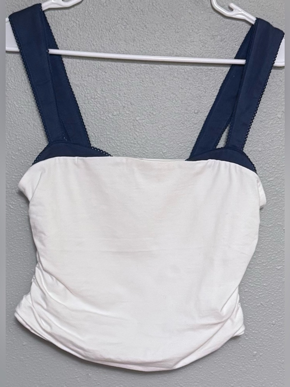 Free People Off-White Rouched Tank with Navy Wide Straps